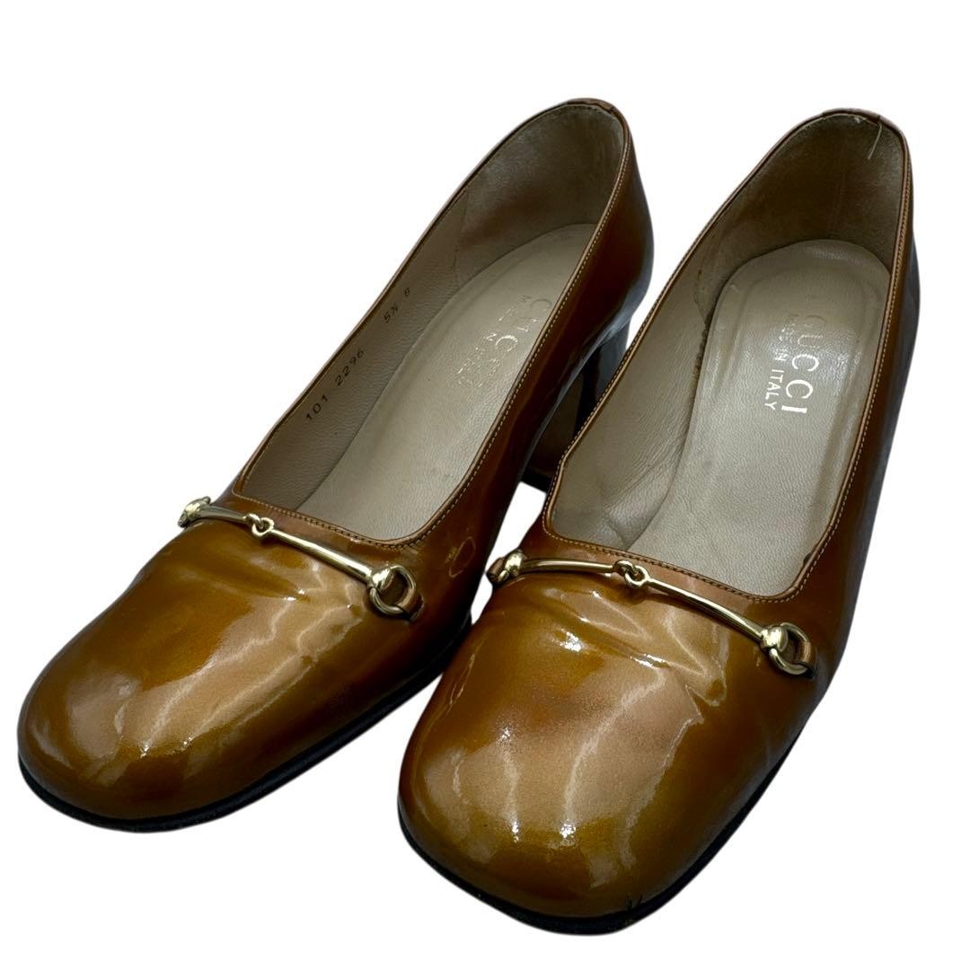 GUCCI Heel Pumps Horsebit Leather Brown EU 35.5 135202K Authentic