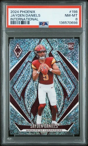 2024 PANINI PHOENIX INTERNATIONAL #198 JAYDEN DANIELS ROOKIE RC PSA 8