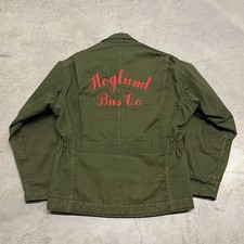 Vintage 60s Green Cotton Twill Mechanic Chain Stitch Lined Work Jacket Size L