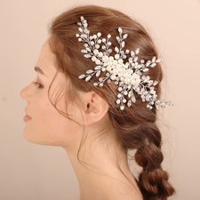 Wedding Hair Comb Opal Crystal Hair Accessories Bridal Silver Rhinestones Hea...