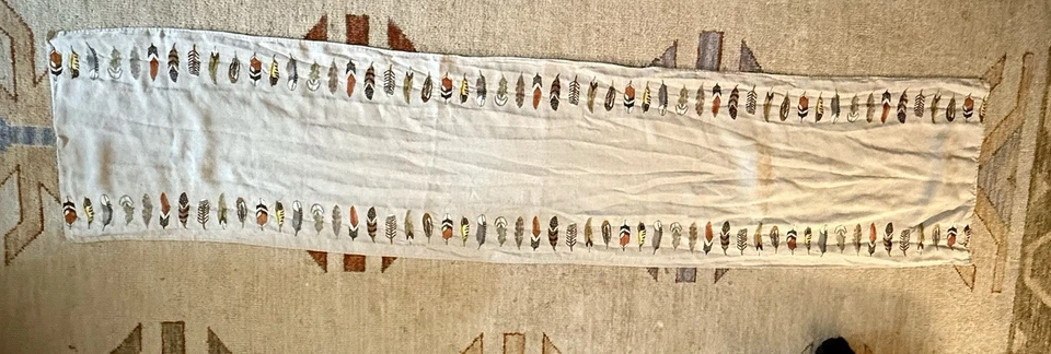 Coral & Tusk Feathers Table Runner Embroidery Linen Boho Table Cloth Runner - Image 4 of 4