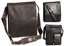 Mens Leather Messenger Bag Vintage Black Brown Flap Over Work School Uni Bag