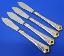 4 - Oneida TESORO BLACK Gold Accent Hammered Stainless 7" MASTER BUTTER KNIVES