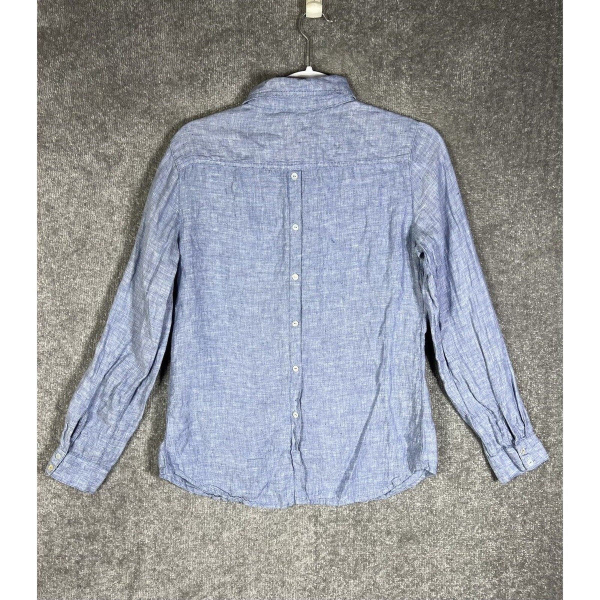 old clothing  Sigrid Olsen Linen Button Up Shirt Womens Size Medium Blue Roll