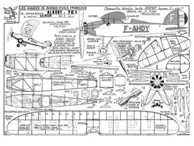Albert TE-1 FF Rubber 15'' Span R/C Model Airplane Printed Plans & Templates