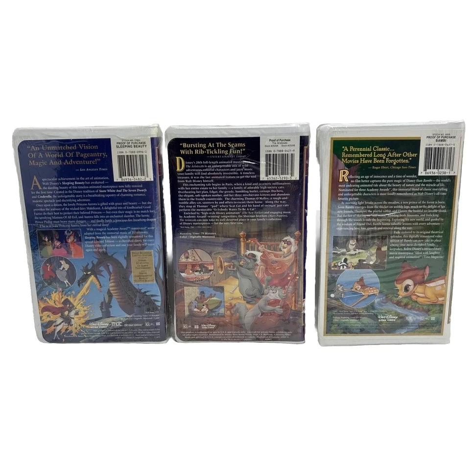 BRAND NEW DISNEY VHS LOT - BAMBI - THE ARISTOCATS - SLEEPING BEAUTY - VERY RARE - Image 3 of 4