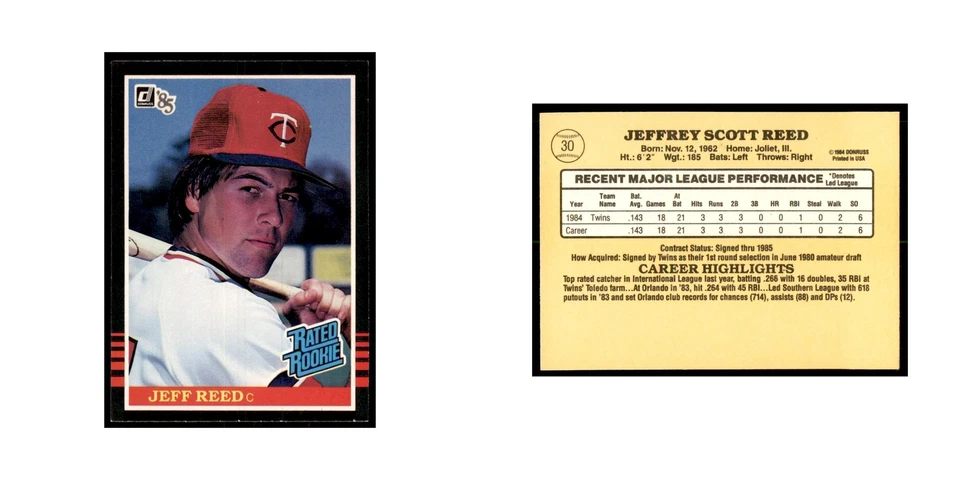 1985 Donruss Jeff Reed Baseball Cards #30 - Image 3 of 3