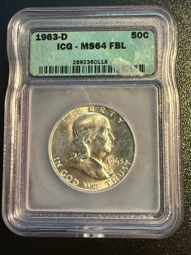 1963 D FRANKLIN HALF DOLLAR ICG MS64 FBL