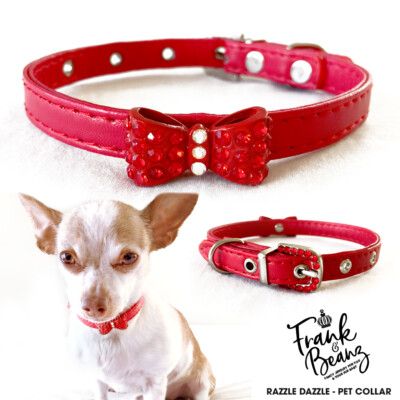 Red Bow Tie Dog Collar Rhinestone for Small Dogs Cats Fancy Pet Collars 