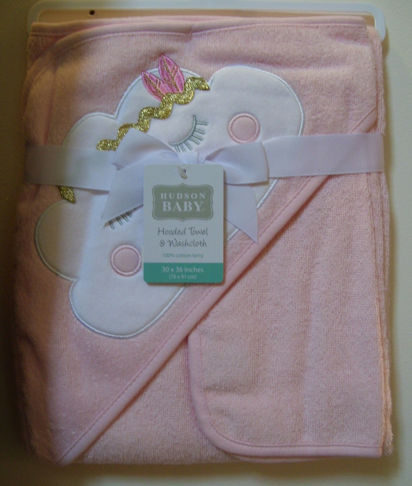 Girls Hudson Baby 2 Pc Peach Boho Cloud Hooded Towel and Was