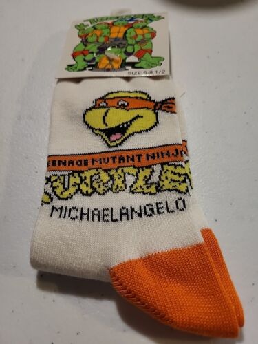 New Vintage Teenage Mutant Ninja Turtles 1989 Socks Michaelangelo Size: 6-8 1/2 - Picture 1 of 3