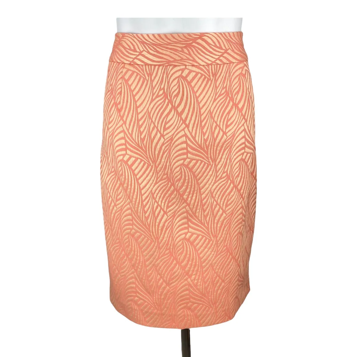 Calvin Klein Peach Pink Jacquard Sheen Leaf Print Skirt 10