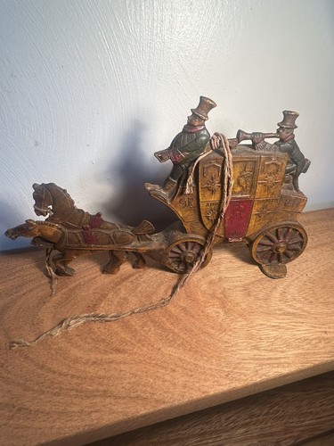 Vintage Cast Iron Doorstop  Stagecoach Horse and Carriage 