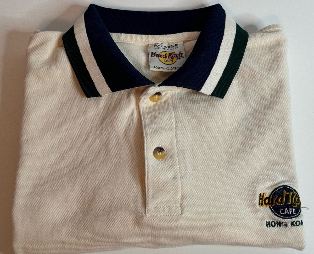 Hard Rock Cafe Hong Kong Polo Shirt Size XL Mens White 2-Button Front 90’s