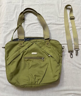 Baggallini Laptop Travel Tote Crossbody Bag Padded Large Green Multi Pocket 