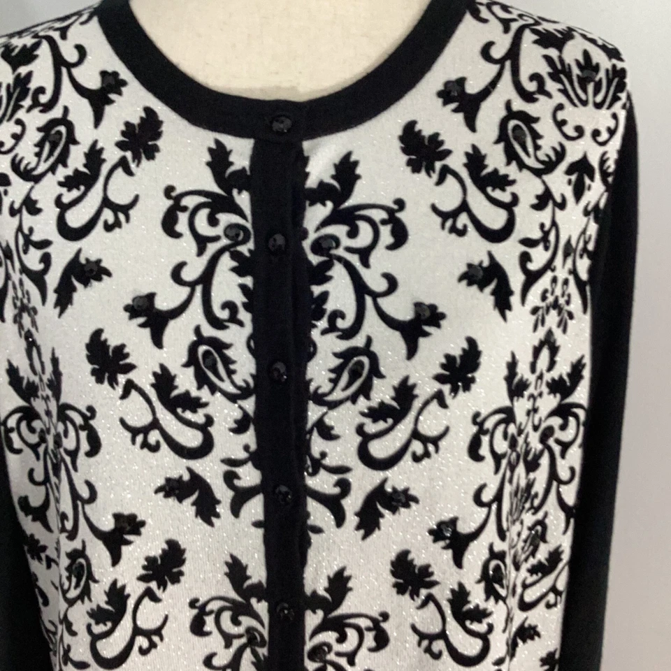 CARDIGAN CHARTER CLUB MUJER PLUS 1X PUNTO NEGRO PLATA CUENTAS LÚREX FIESTA INFORMAL Foto 2 de 4