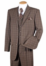 Fortino Landi Men's Plaid Checks 3 Button Suit w/ Vest 5802V6 Brown, Black