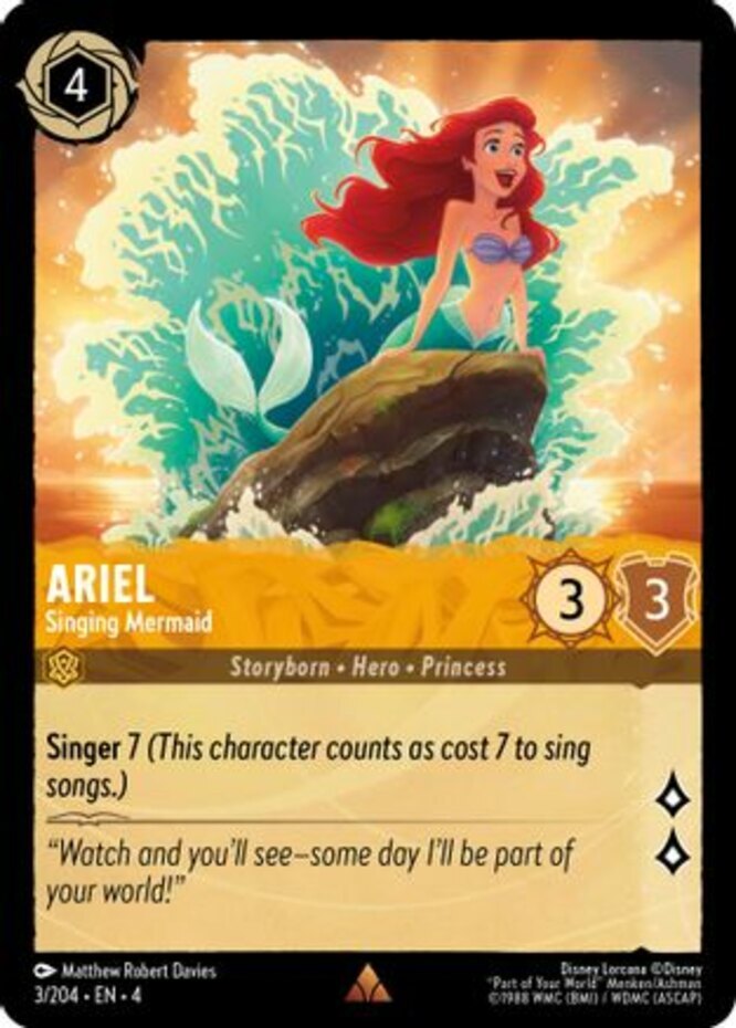 Mint/Near Mint - 4 x Lorcana Ariel - Singing Mermaid - 3/204 - Rare Ursula's Ret