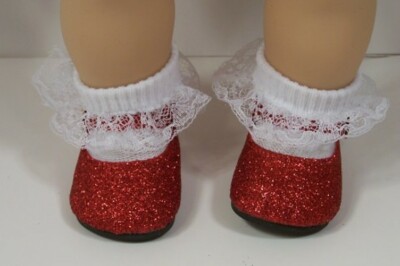 RED Basic Glitter EZ Close Doll Shoes For 15'' Bitty Baby Girl & Twin (Debs*)
