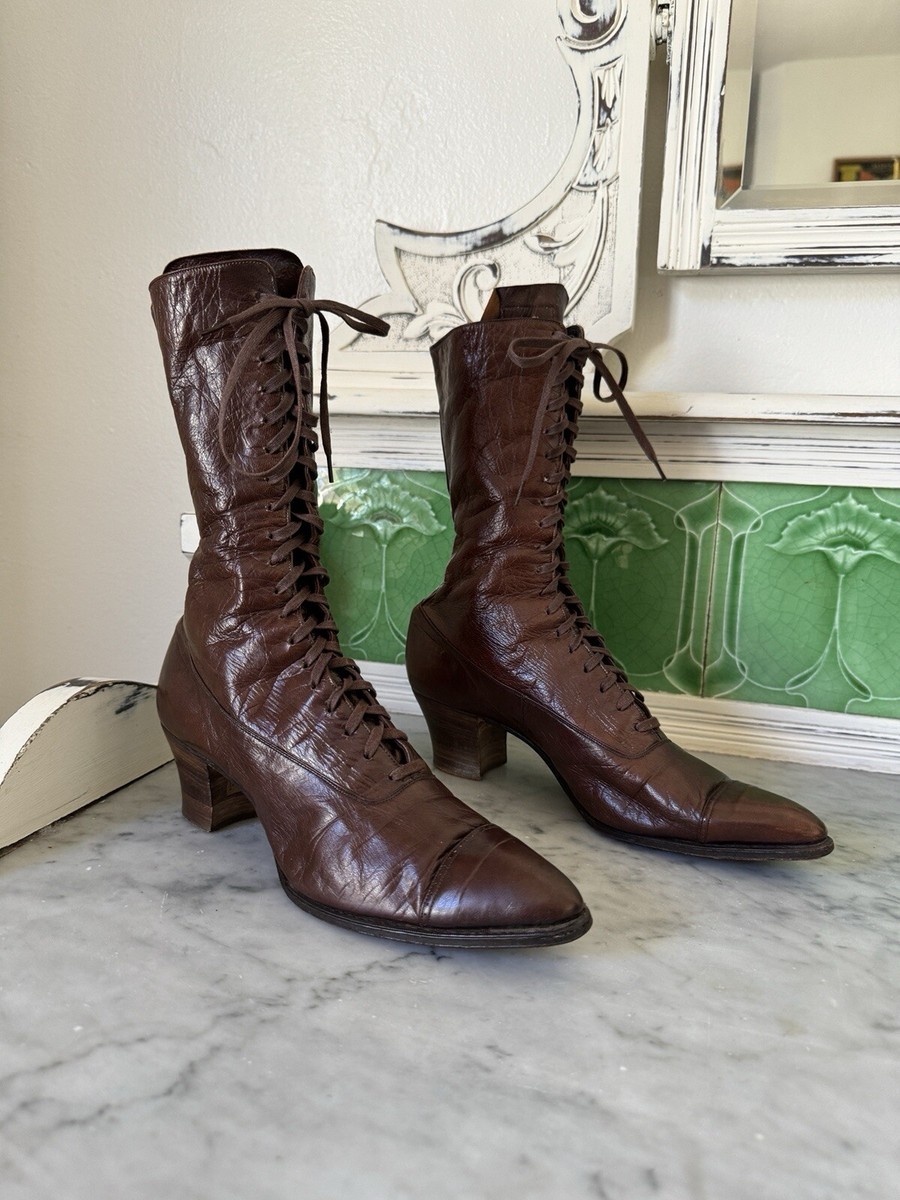 RARE Cammeyer Antique Victorian Brown Lace Up Boots Woman's Shoes 1890s-  1910s