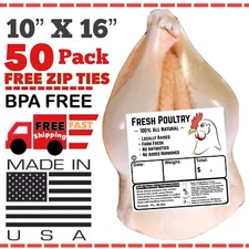 POULTRY SHRINK BAGS 10" X 16" + FREE ZIP TIES FREEZER SAFE MADE IN THE USA 🇺🇸