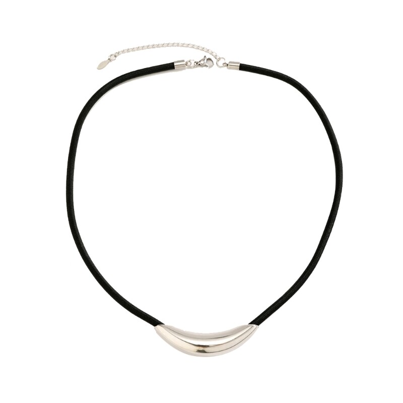Black Elastic Ropes Torques Choker Necklace Curved Tube Pendant Jewelry Gift