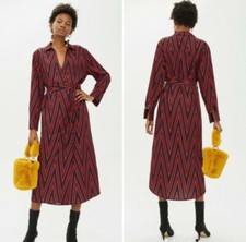 Top Shop Blue and Orange Chevron Button Front Midi Dress Sz. 2 Office Work