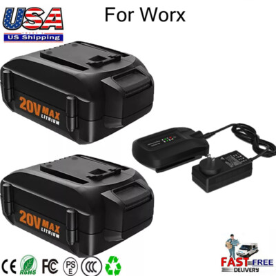 2PACK For Worx WA3578 Battery / Charger 20V 8Ah WA3520 WA3525 WA3575 Li-Ion