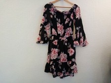 Vintage Floral Off the Shoulder Dress Size M Long Sleeves - Very Good Condition