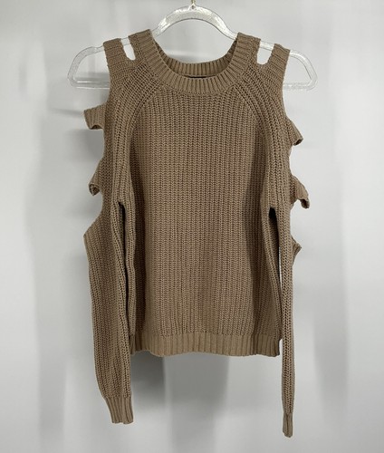 Ambiance Apparel Sweater Small Cutaway Sleeves Cropped Knit Cold Shoulder Jumper