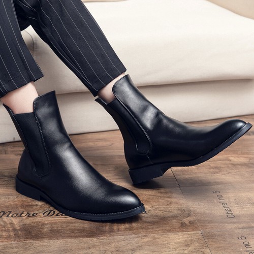 Mens Pointed Toe Chelsea Ankle Boots 