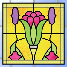 Art Deco Faux Stained-Glass WINDOW CLING Size 8" Square Vinyl