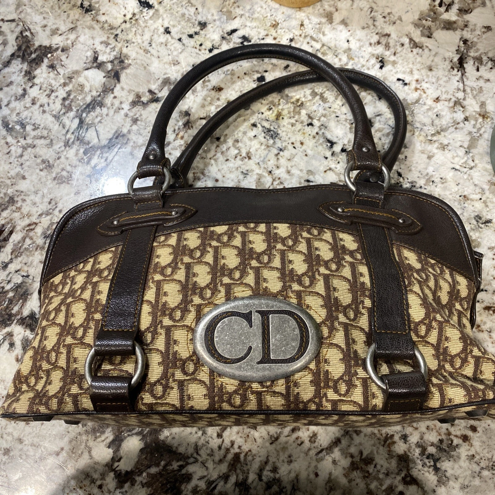 CHRISTIAN DIOR Trotter CD logo vintage semi épaule sac à main marron