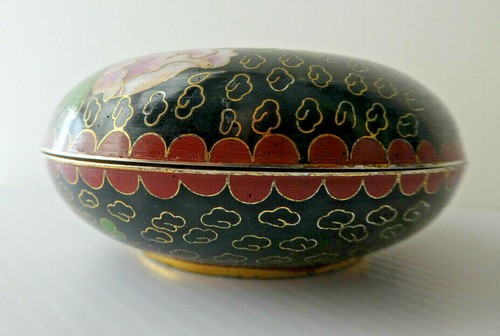Vintage Chinese Cloisonne Enamel Floral Design Trinket Box with Lid - Picture 2 of 9