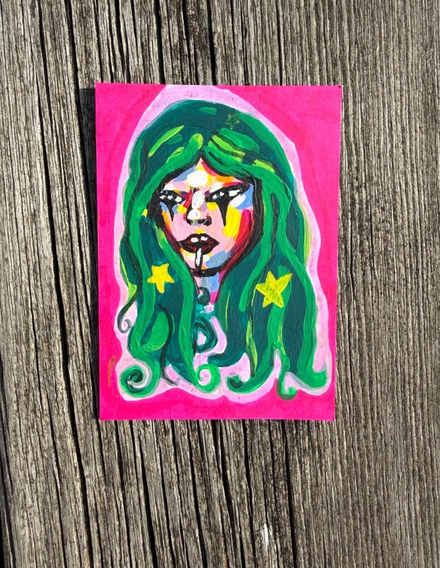 aceo original art card woman