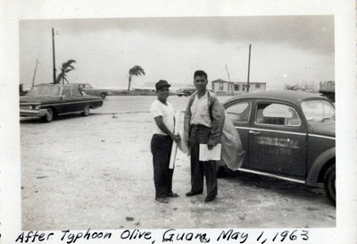 1963 Guam Photo After Typhoon Olive May VW Beetle Storm Damage P5H