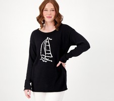 Belle by Kim Gravel Seaside Beach Sweater Sailboat XL New