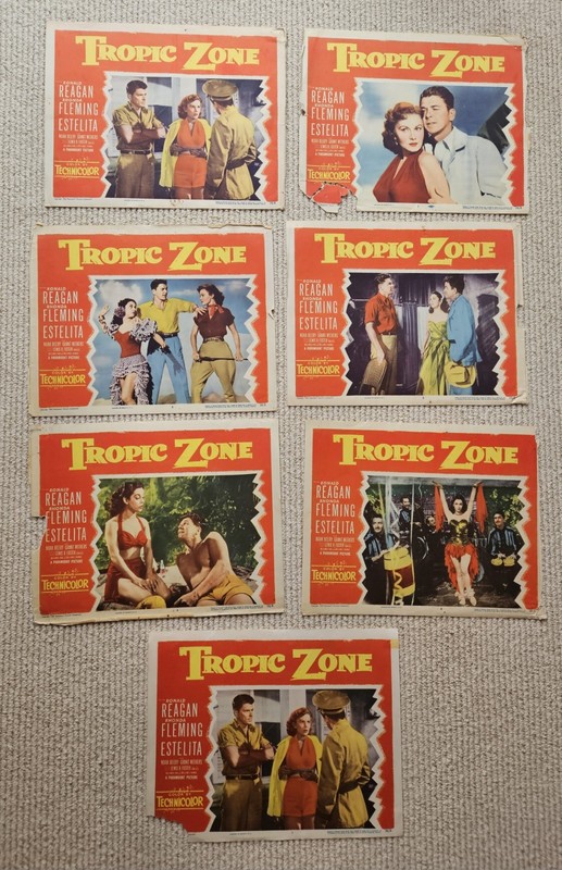 Tropic Zone 1953  7 Orig 11x14 Lobby Cards Rhonda Fleming Ronald Reagan