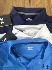 Lot of 3 Under Armour Boys Shirts Small Preformance Polos Blue White 2NWT 