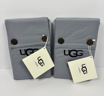 UGG Home Downtime Embroidered Standard Sham Pair Set Chambray Cotton