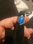 STERLING SILVER RING OVAL Glass? BLUE STONE VINTAGE SIZE 4 3/4 Blue Cats Eye