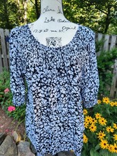 Upcycled Fashion Top Scoop Neck Pullover with Smocking & Short Puffy Sleeves LG