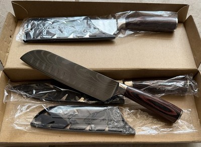 Set of 3 Kitchen Chef Knives Laser Damascus Pattern