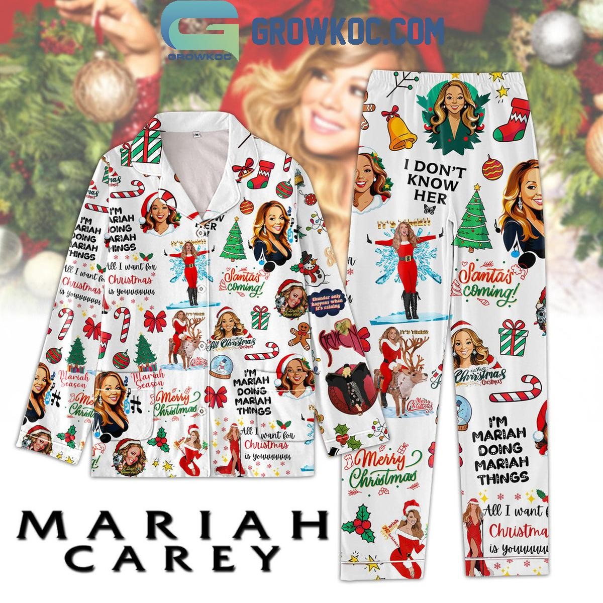 Mariah Carey Christmas 2024 Festive Pajama Set in Polyester