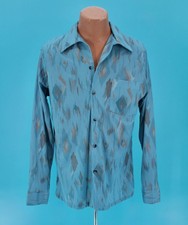 Men's VTG 70s Blue Polyester Shirt Sz L 1970s Disco