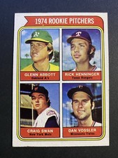 1974 Topps Baseball Rookie Pitchers Glenn Abbott /Craig Swan Card #602 (a). rookie card picture