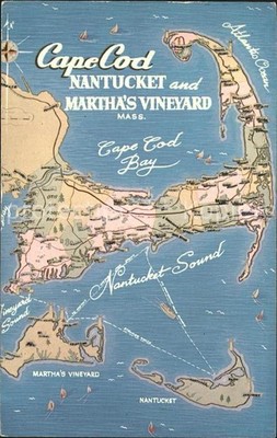 Cape Cod Mass. Bay Nantucket and Marthas Vineyard Map