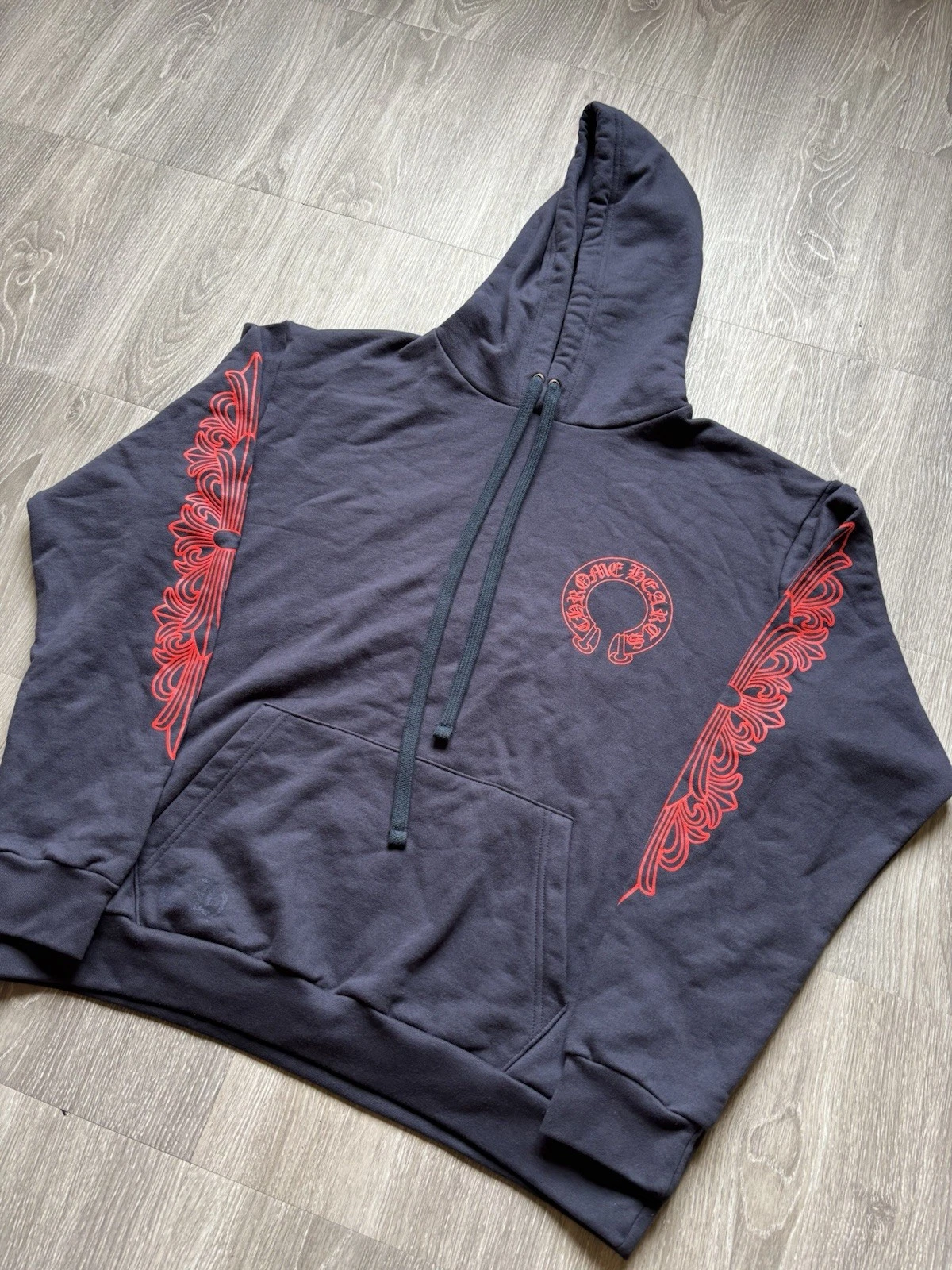 Felpa con cappuccio Chrome Hearts rosso navy floreale taglia large