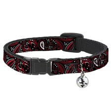 Cat Collar Breakaway with Bell Floral Paisley3 Black/Red/Gray/White NARROW Fits