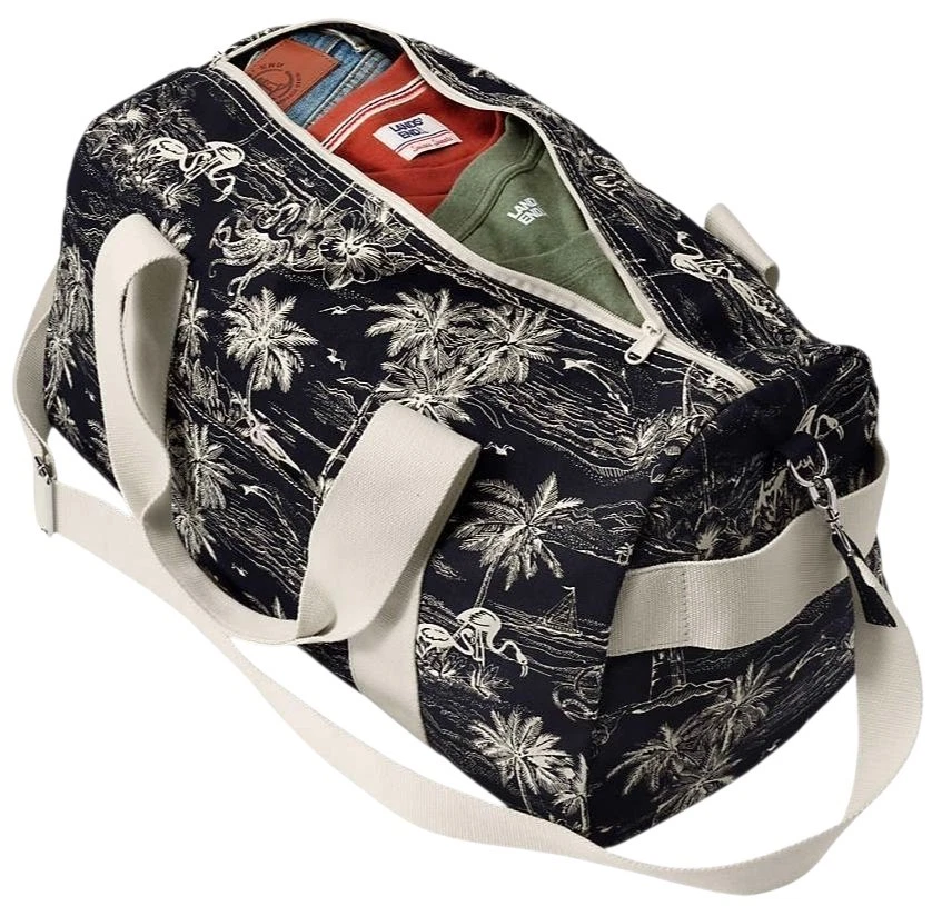 Lands End Canvas Weekender Travel Duffel Bag - Black Tropical Tolie New (B3) - Image 3 of 4